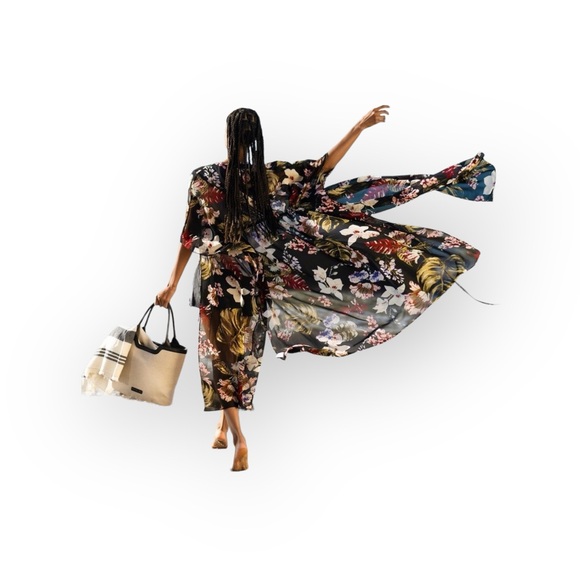 new Walter Baker ✈︎ Tulum Sheer Tropical Print Kimono Longline Duster Jacket ✈︎ - Picture 3 of 16